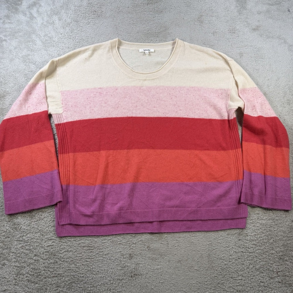 Splendid Sweater Womens XL Multicolor 100% Cashmere Striped Oversized Boxy Soft
